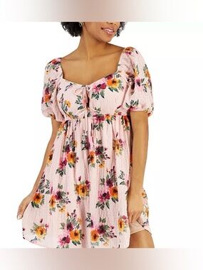 NWT Kit and Sky Pink Floral Puff-Sleeve Mini Dress Size M